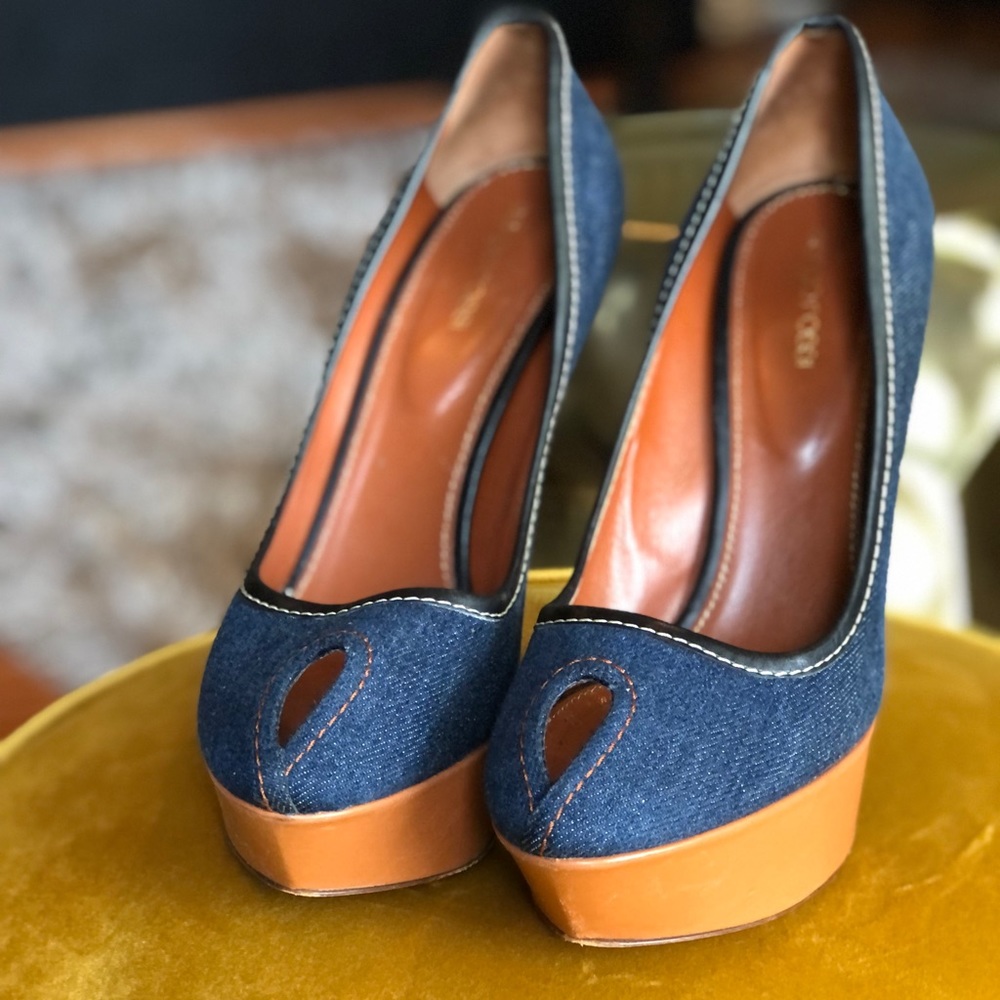 Sergio Rossi Denim & Leather Platform Heels